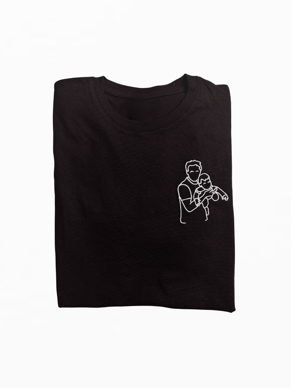Vaderdag t-shirt met lijntekening, geborduurd door Tice Nits