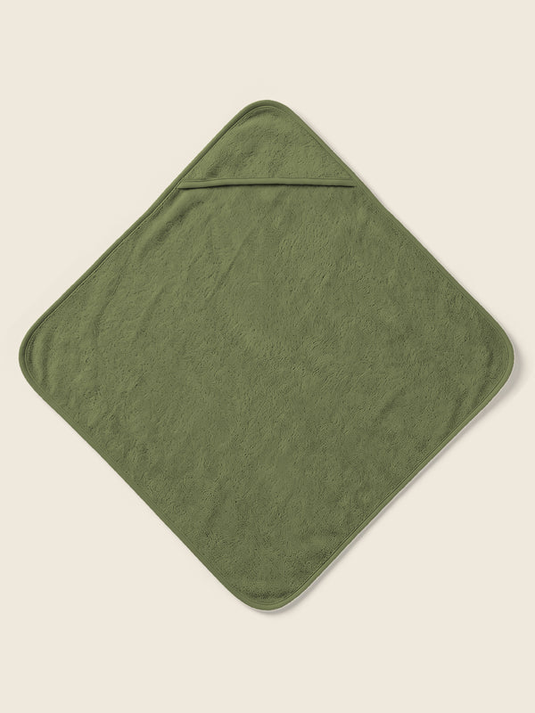 Babyhanddoek met kap en lijntekening, in de kleur Olive