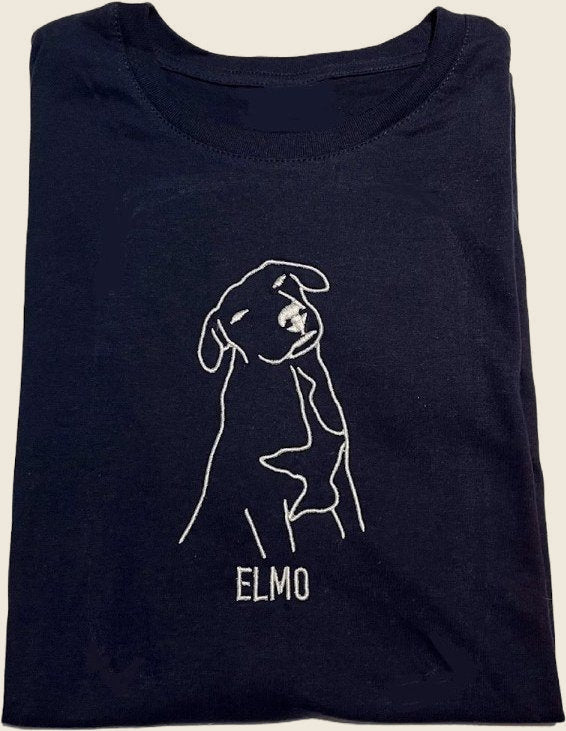 Navy T-shirt met lijntekening van hond Elmo