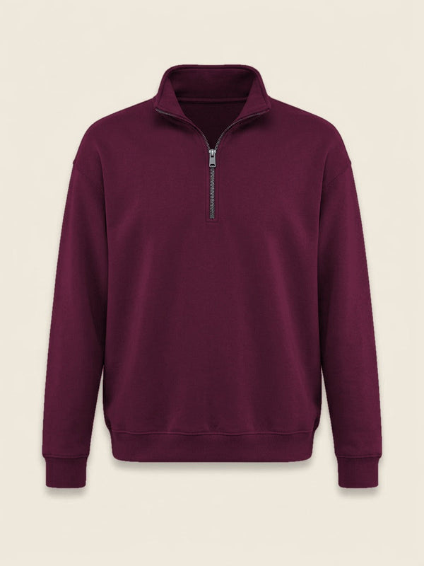 Quarter zip avec date en chiffres romains, dans la couleur Bordeaux