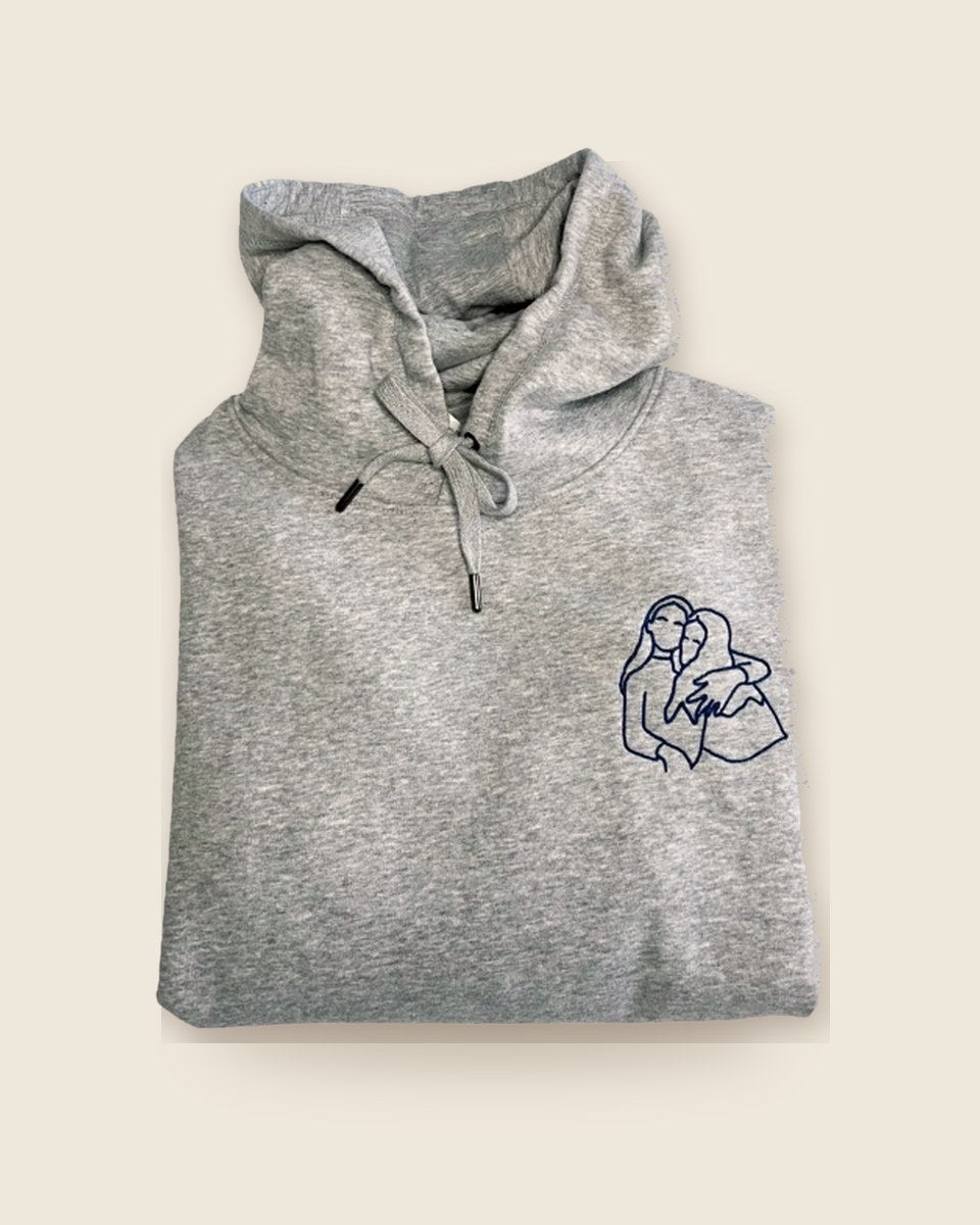 Hoodie met lijntekening, geborduurd door Tice Nits