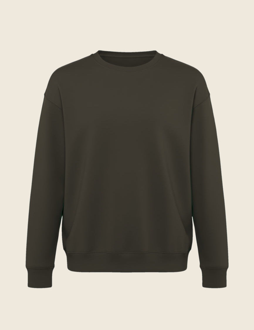 Sweater in de kleur Kaki, geborduurd door Tice Nits