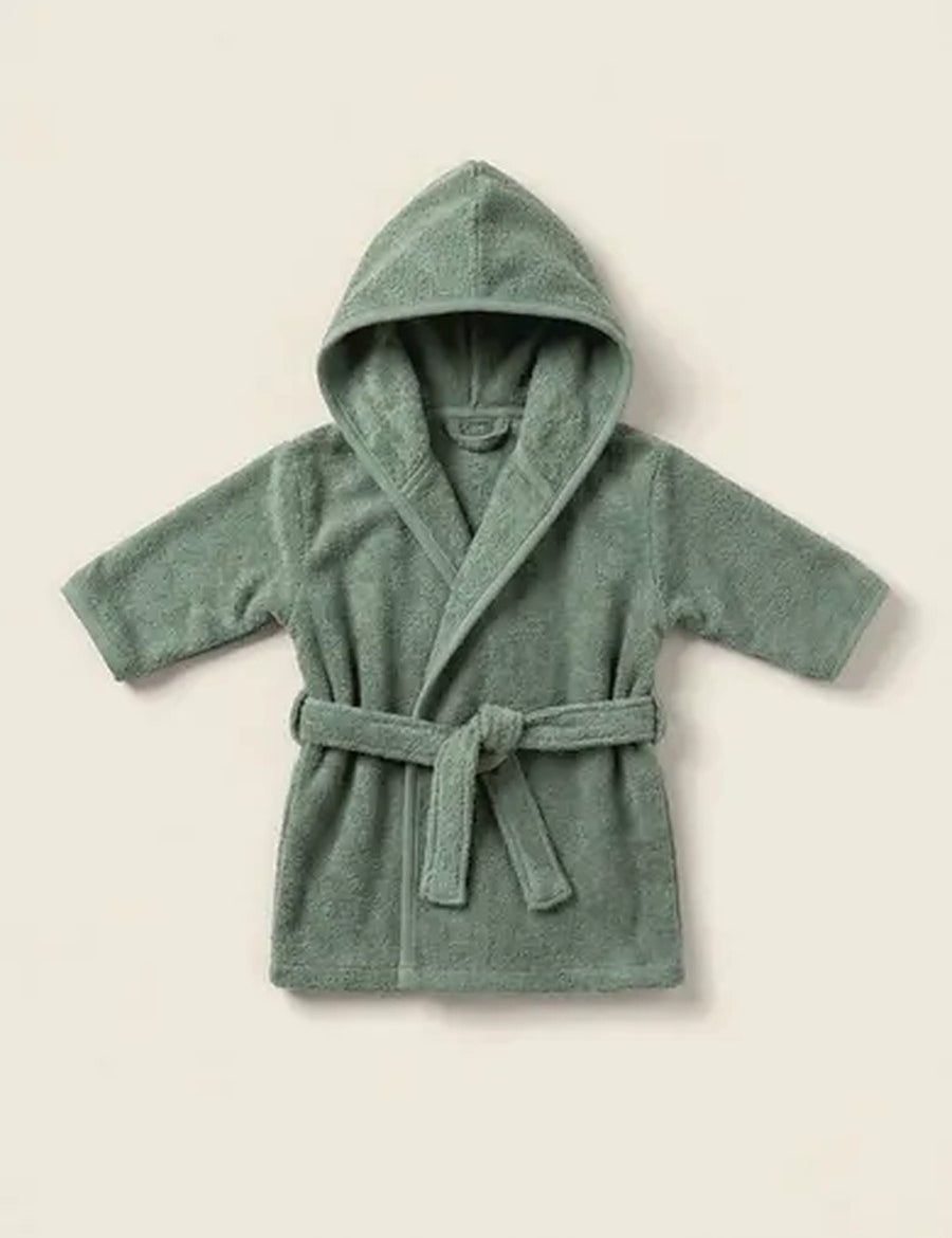 Babybadjas in de kleur Olive, laten personaliseren door Tice Nits