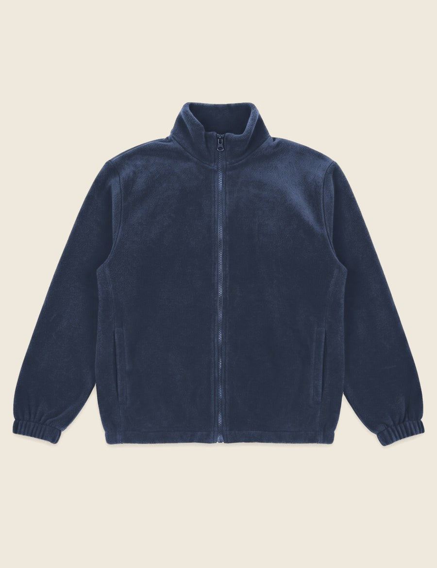 Navy fleecejas, plat, zonder borduring