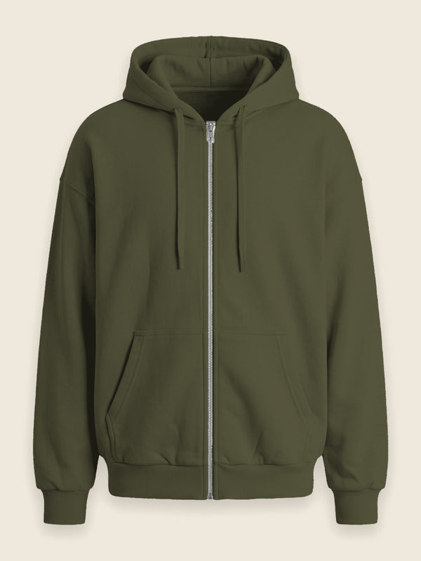 Hoodie met rits en auto of moto, in de kleur Kaki