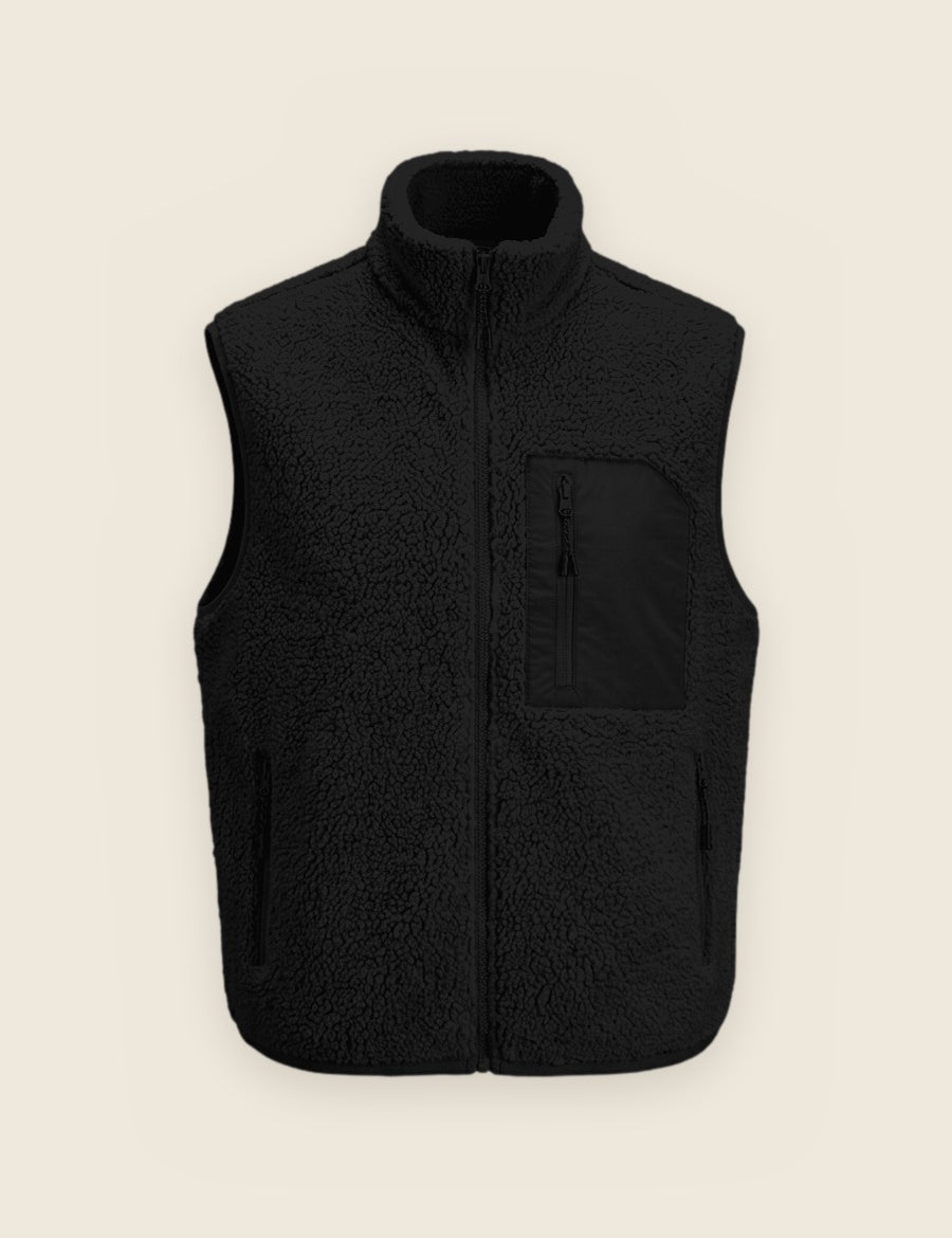 Sherpa bodywarmer in Zwart, voorkant, om te laten borduren bij Tice Nits