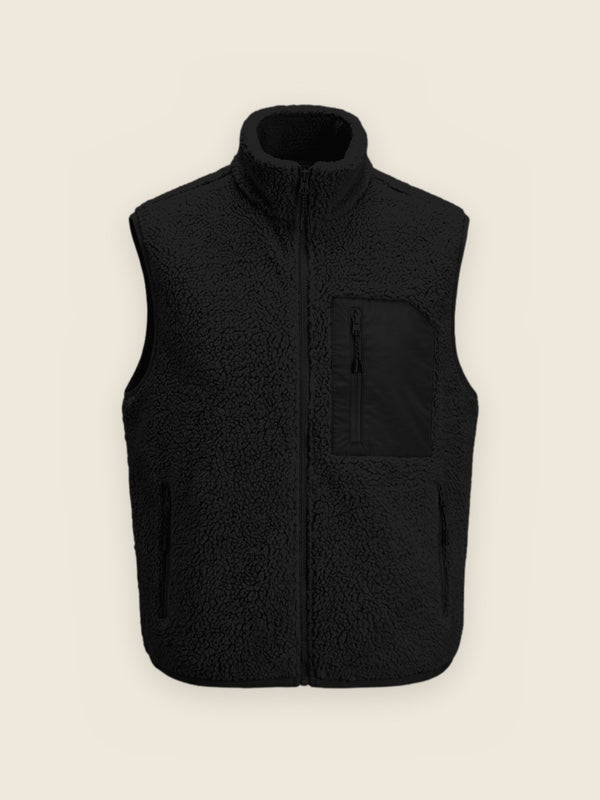 Gilet sherpa avec dessin d'enfant, dans la couleur Zwart
