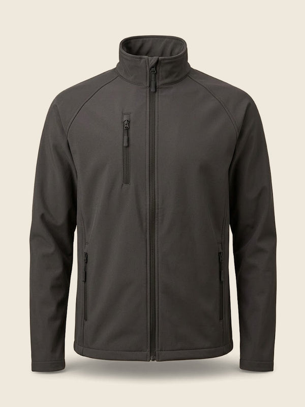 Softshell jas met kindertekening, in de kleur Grafiet
