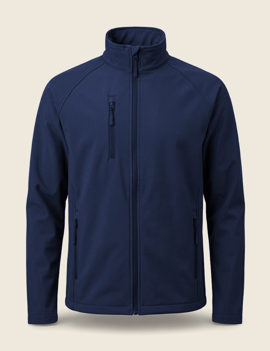 Navy softshell jas, plat, zonder borduring