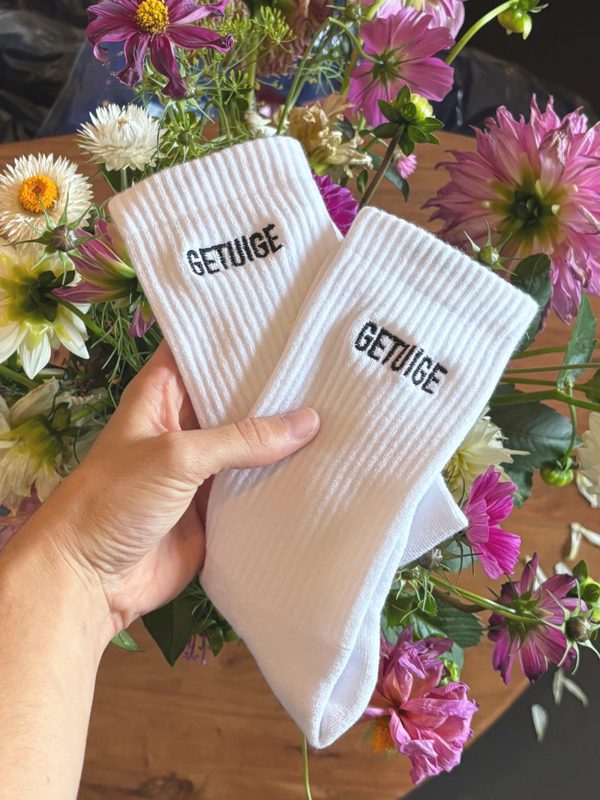 Chaussettes avec animal de compagnie, dans la couleur Blanc