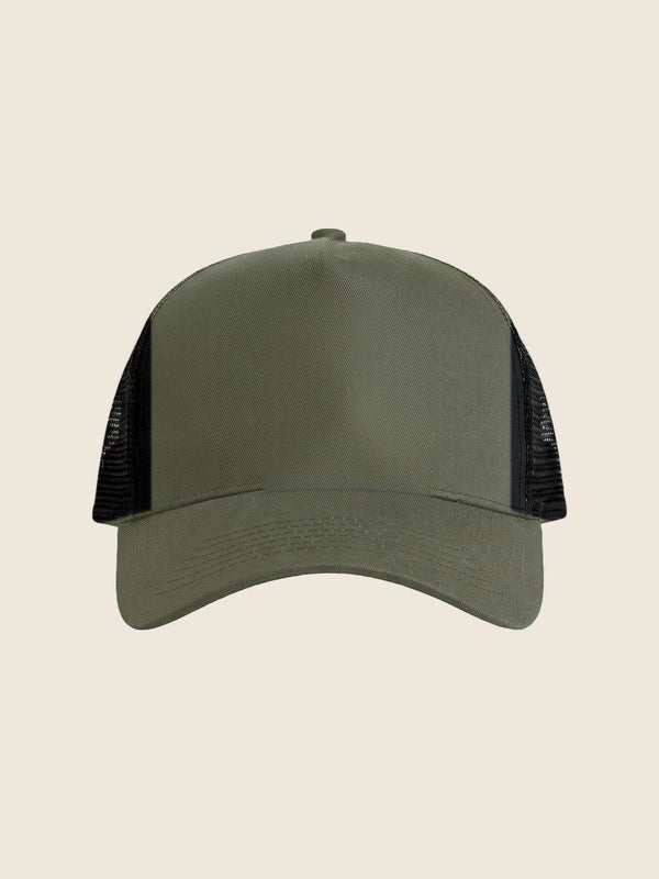 Casquette trucker avec texte, dans la couleur Kaki