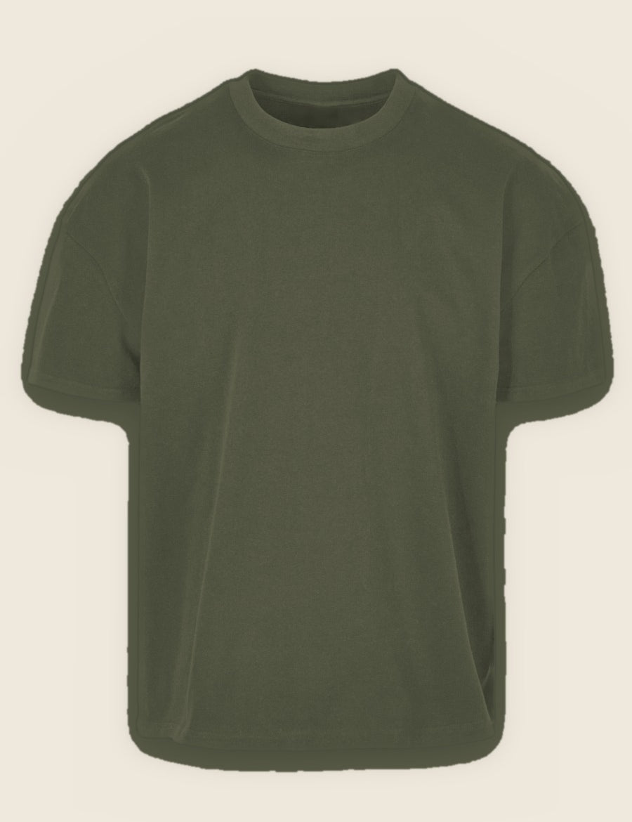 Heavyweight T-shirt in de kleur Kaki, nog zonder borduring